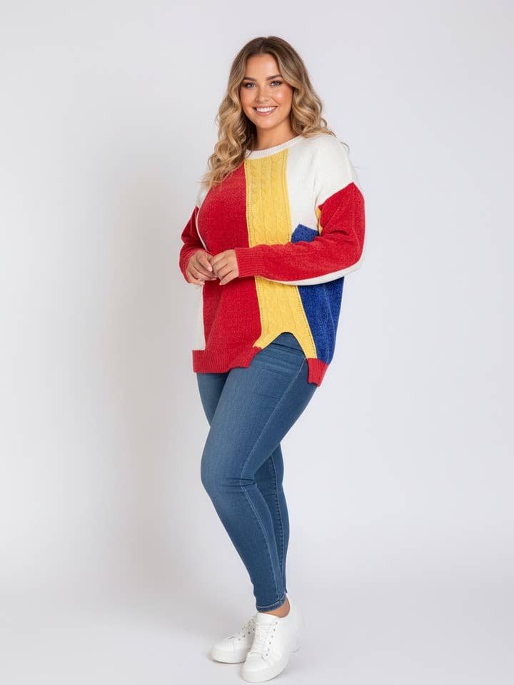 White colorblock plus size sweater (JX093) for wholesale by Pomme Rouge Paris