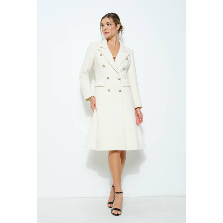 omgstyles – wholesale Rock - Dam – Guldknapp Dubbelknäppt tweed lång kappa