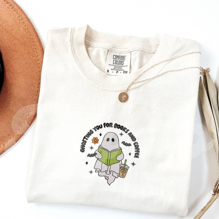 Ghosting You For Books and Coffee - Embroidered Tee for wholesale by TayClo