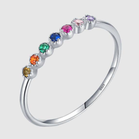 Dainty Ring with Rainbow Crystals - 925 Sterling Silver - Gold & Silver for wholesale by Omen Bazaar LLC