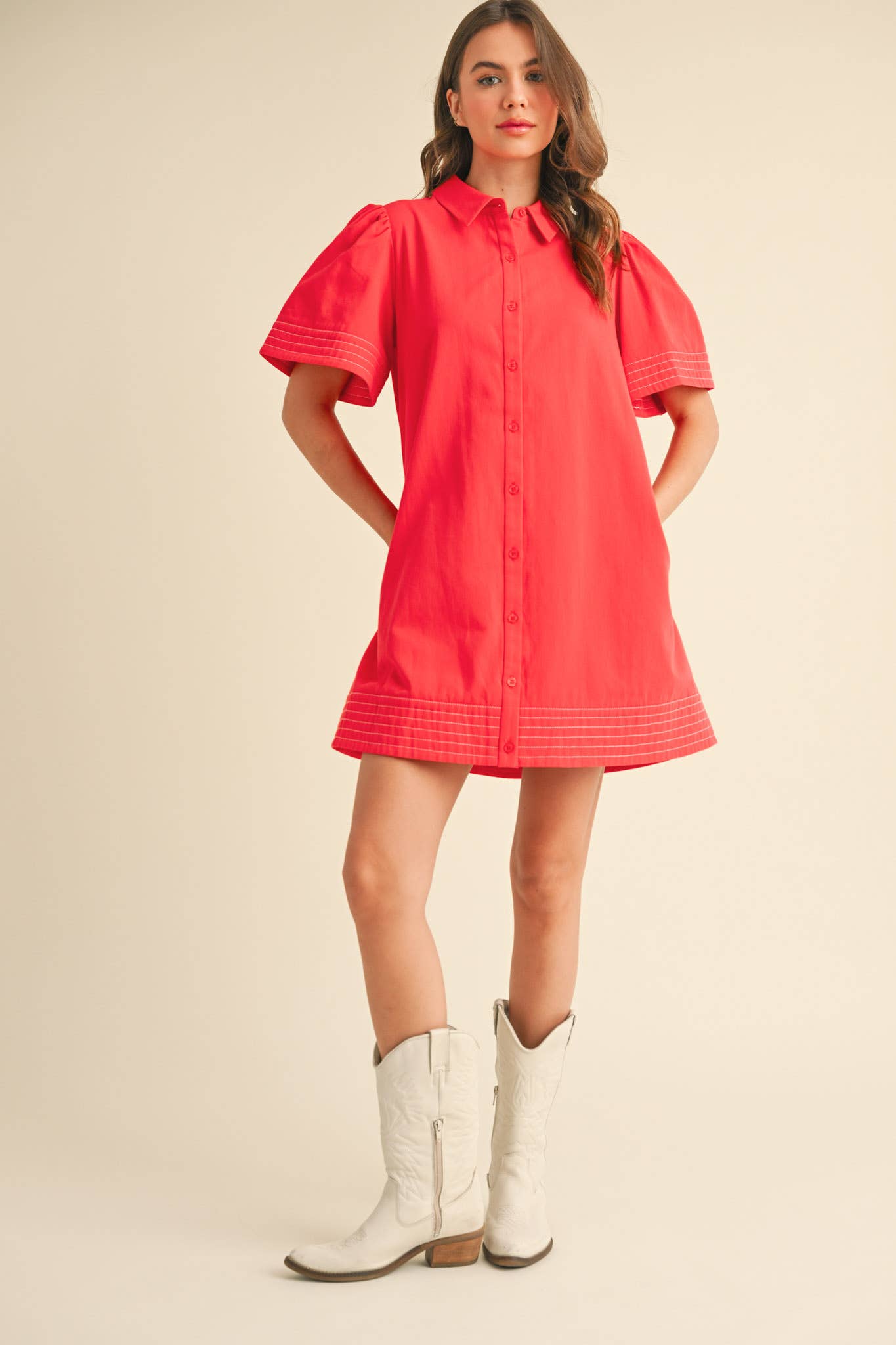 &MERCI - Wholesale Dress - Women's - SHORT SLEEVE BUTTON DOWN MINI DRESS MDR357215