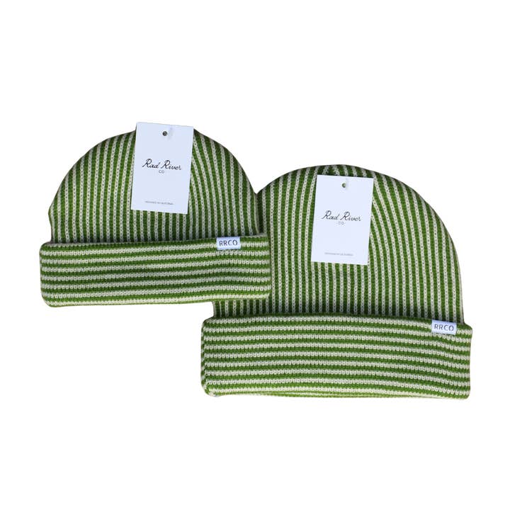 Green Striped Beanie for wholesale by RAD RIVER CO.