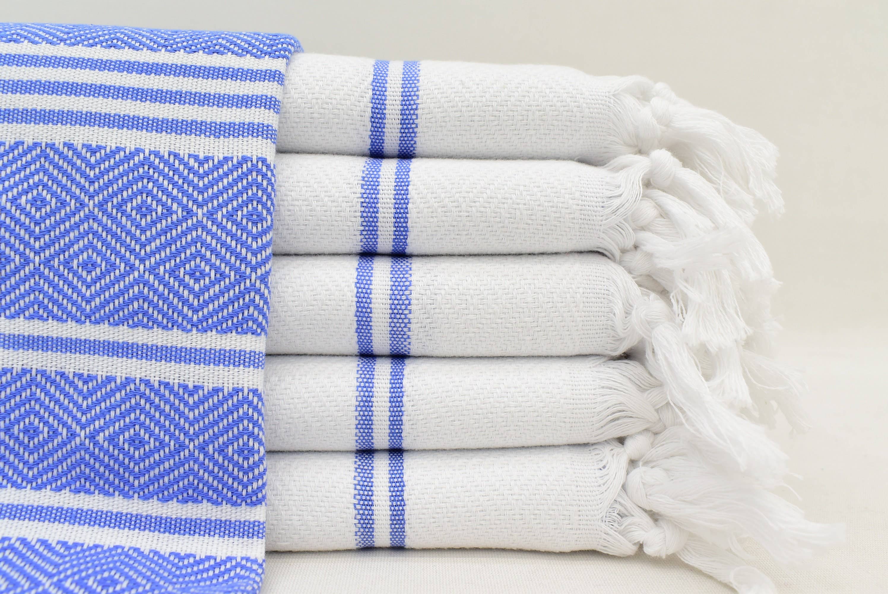Organic Turkish Towels - Wholesale Hand Towel - Blue and White Hand Towel, Elegant Dish Towel