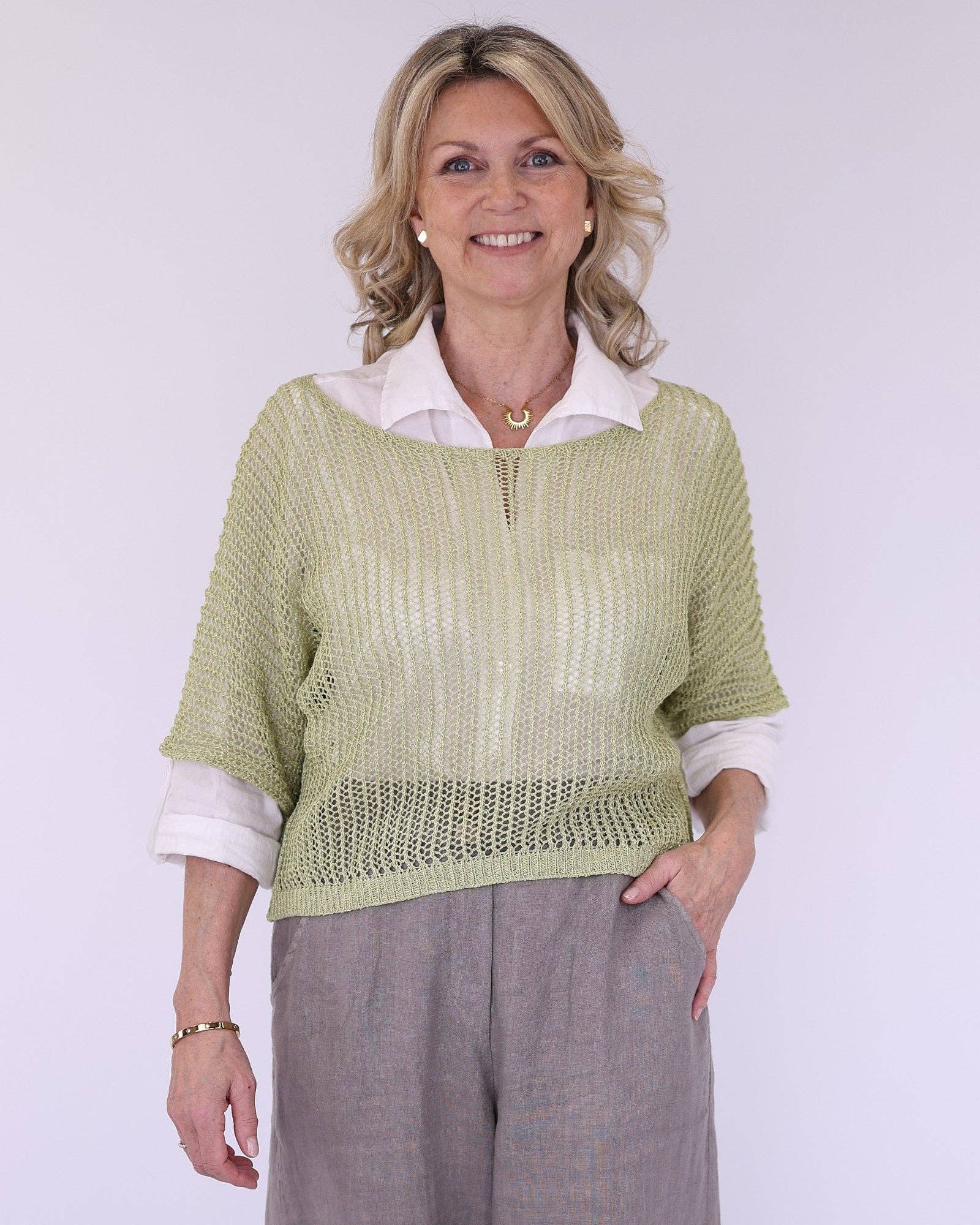 Cadenza Italy Ltd - Vente Tunique – femme - Tunique en maille lâche mélangée coton avec points décoratifs7