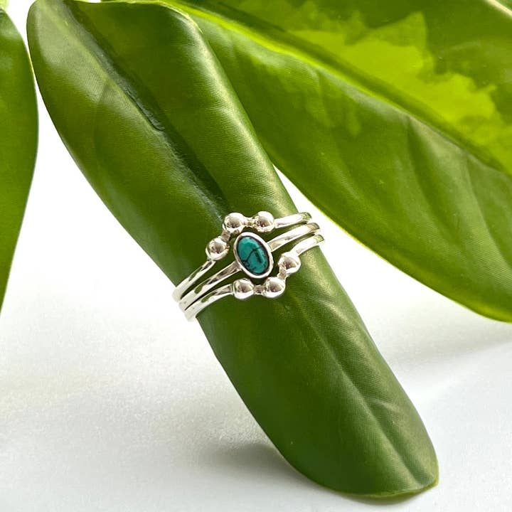 Sterling Silver Spotted Turquoise Stack Ring Set for wholesale by Baizaar