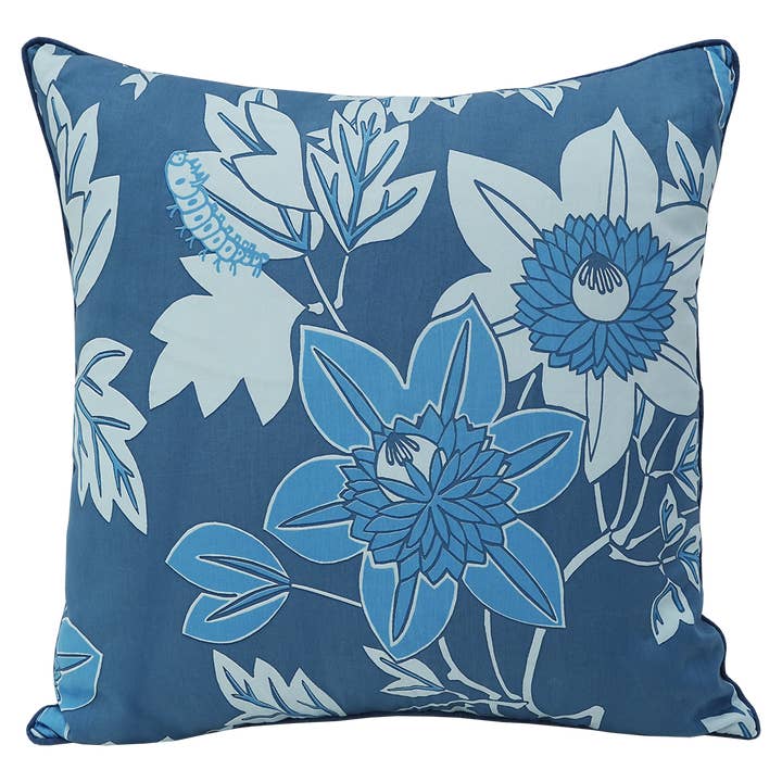 NEW | Organic Cushion Cover 20" | Big Passion Flower Blue for wholesale by Balizen Direct from Bali