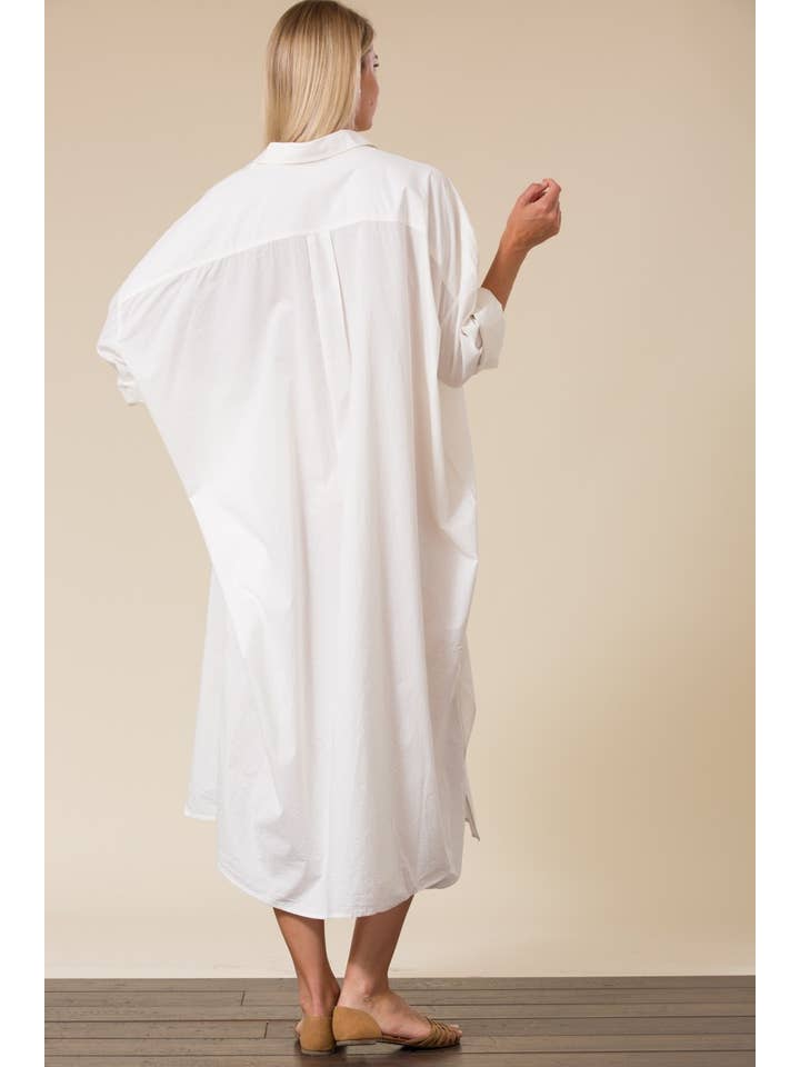 Bloidy - Venta al por mayor Vestido - Mujer - Vestido midi camisero extragrande de algodón blanco - ID300174