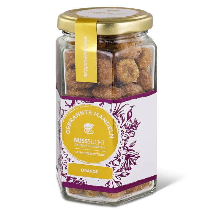 Nusssucht Deutsch Süßwaren - Venta al por mayor Frutos secos - Tarro de almendras naranjas quemadas 125g