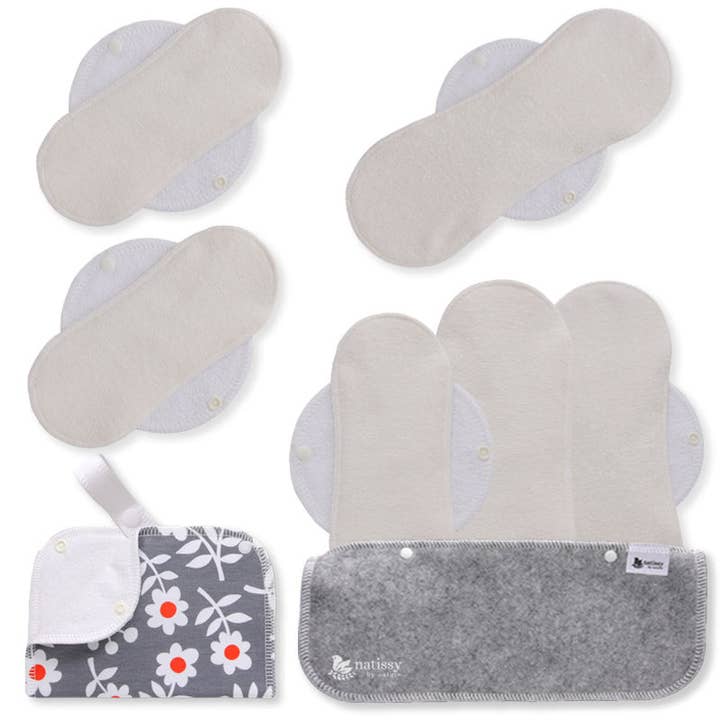 Zertifizierte wiederverwendbare Bambus-Menstruationspads mit Flügeln, 6er-Pack (Größen S & M) - Natur (weiße Flügel) für den Großhandel von natissy