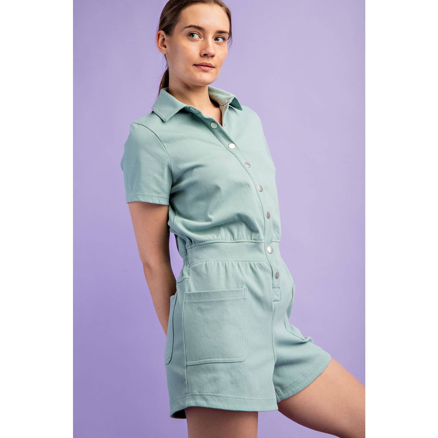 Rae Mode - Vendita all'ingrosso Tutina - Donna - TUTINA A MANICA CORTA IN TWILL DI COTONE ELASTICIZZATO1