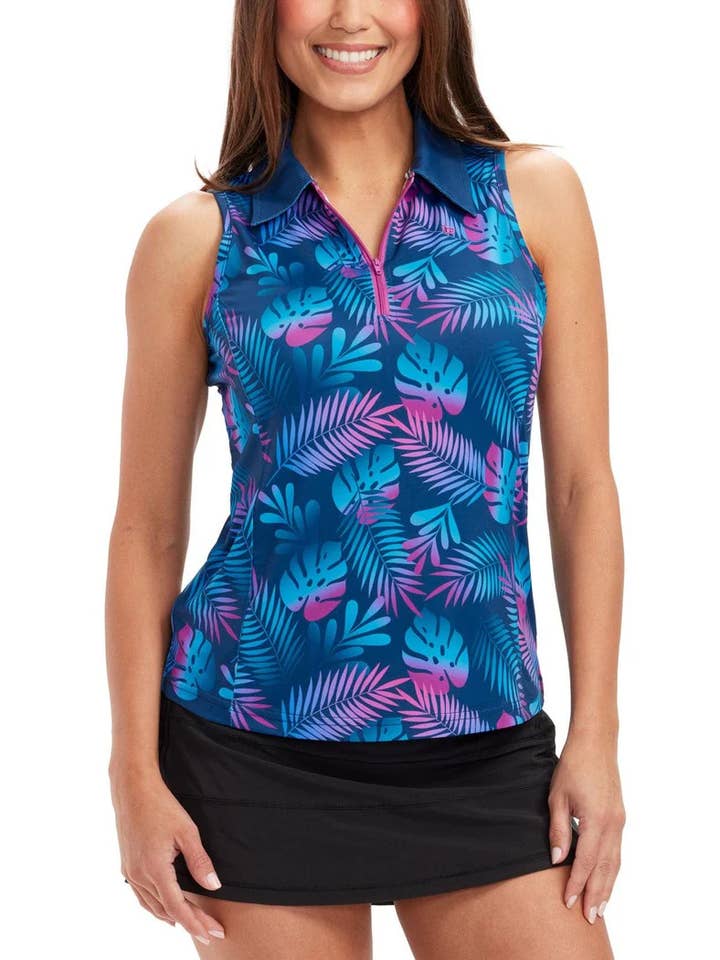 Polo de golf tropical de nuit - Débardeur zippé pour femme pour la vente par Tipsy Elves