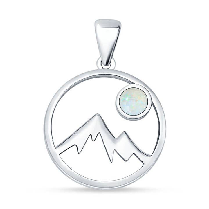 Lab Created White Opal Mountains & Moon Pendant Oxidized for wholesale by Blue Apple Imports
