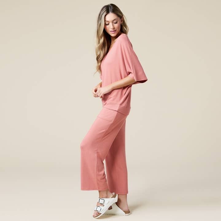 Softies - Wholesale Lounge Set - Women's - Dream Jersey Relaxed V-neck with Capri Lounge Set for Women