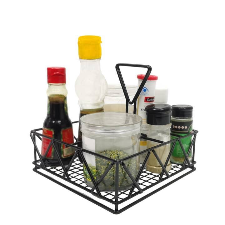 FIXTUREDISPLAYS – Großhandel Gewürz-/Dipschale – 8X8X7" Draht-Gewürzhalter Tisch-Salz-Pfeffer-Ketchup-Flaschen-Organizer 19694