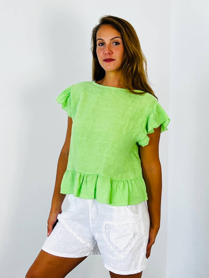 Linen & More - Wholesale Blouse - Women's - REF 11895 100% LINEN SHORT TIE BLOUSE11