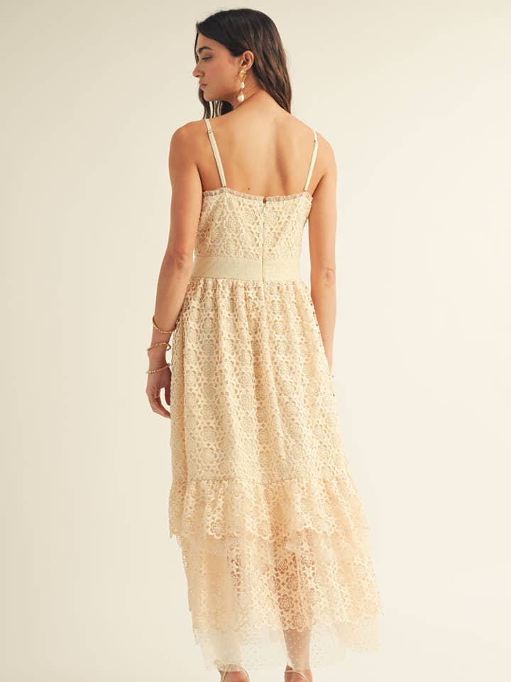 ABITO MIDI A DUE BALZE CON ORLO A BALZE E FIORI per la vendita all'ingrosso da parte di JUST ME