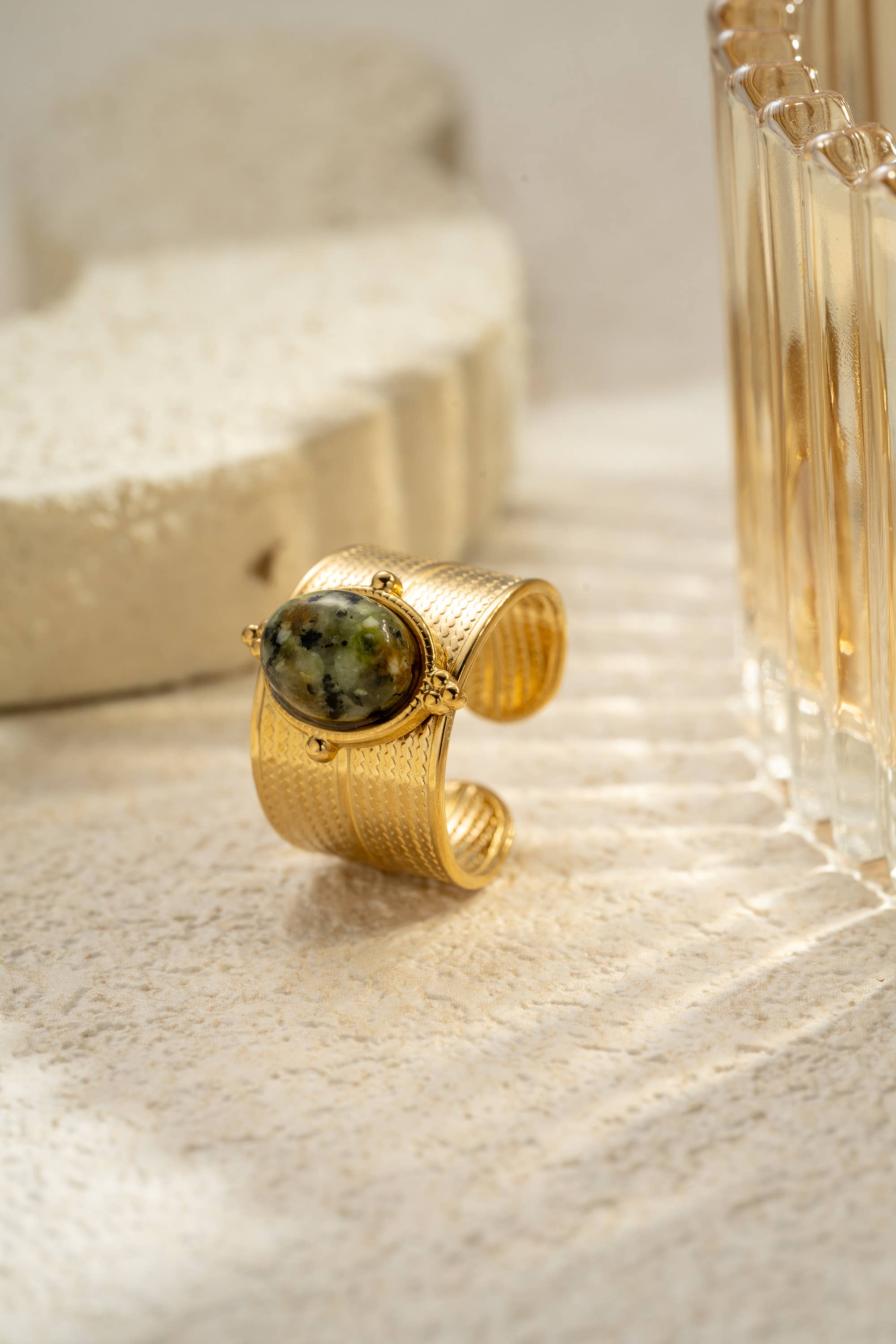 COSMOS - Wholesale Cocktail/Statement Ring - Adjustable Natural Stone Stainless Steel Ring0