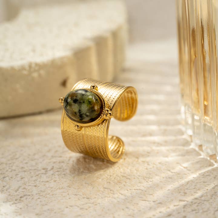 COSMOS - Wholesale Cocktail/Statement Ring - Adjustable Natural Stone Stainless Steel Ring