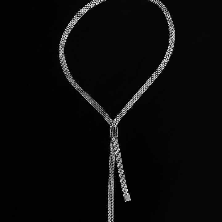 Collier Cravate Diamant Noir en Argent Sterling pour la vente par NicolasAmbrosio