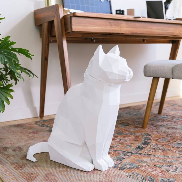 Abstract Home Art - Wholesale Decorative Tabletop Object - Lily - The Cat - White/Home Decor, Storage Bin, Trashcan4