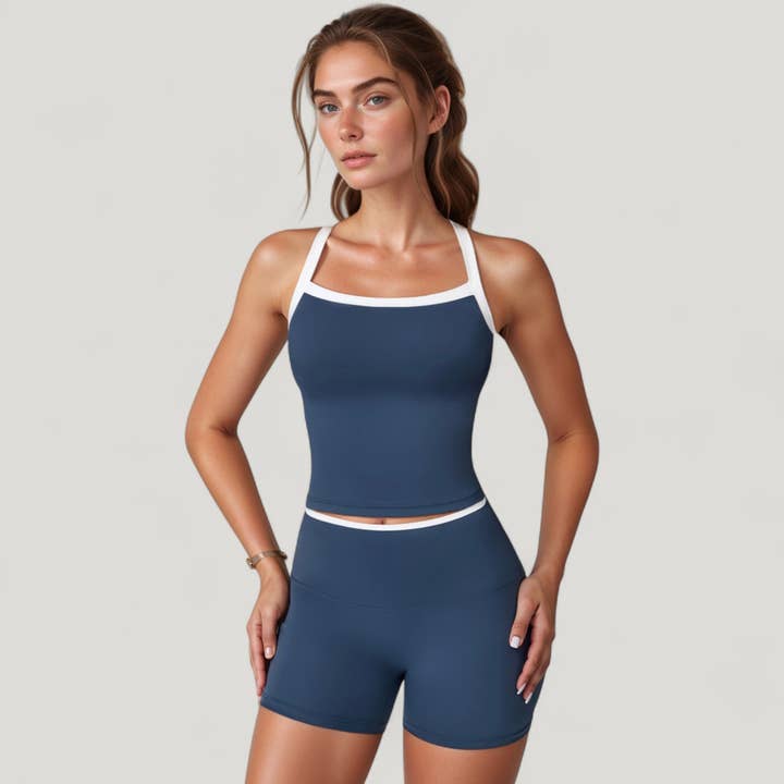 Active by Anna-Kaci - Wholesale Athletic Top - Women's - Square Neck Cropped Active Tank with Contrast Trim and Built16