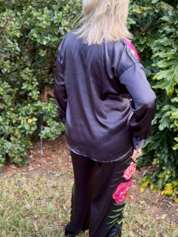 Paryse Style - Wholesale Top & Pant Set (NOT Loungewear) - Women's - Midnight Garden Japanese Silk Set | True 38" Inseam2