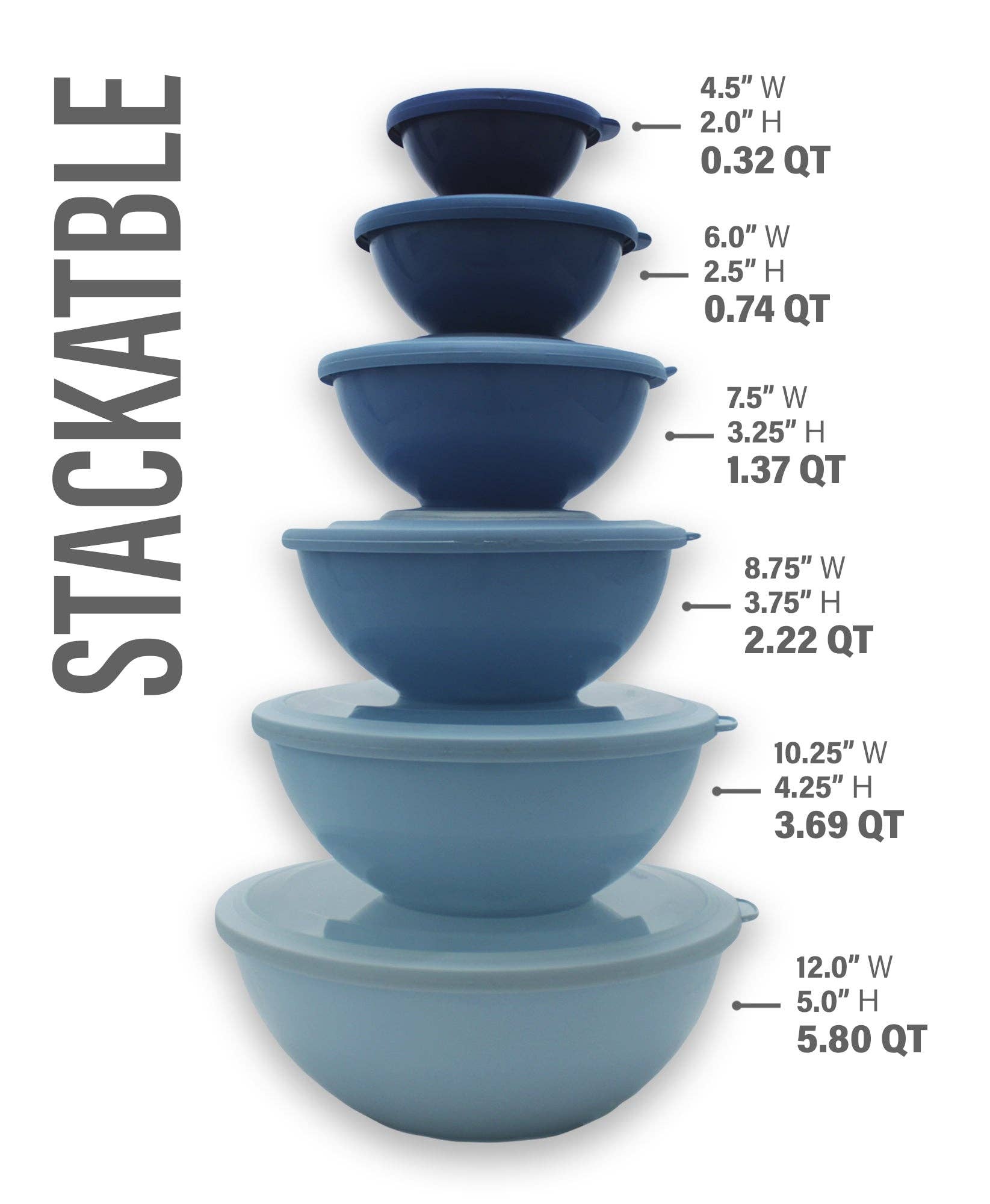 DE'VELO INC. – Großhandel Rührschüsseln – Rühr-/Vorbereitungs-Schüsseln im stapelbaren Design, Set aus 6 mit transparenten Deckeln1