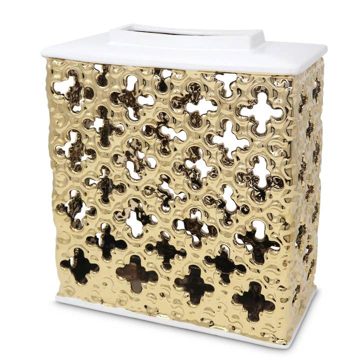 VIVIENCE – wholesale Decorative jar – Gold Decorative Rectangle Jar with White Cover