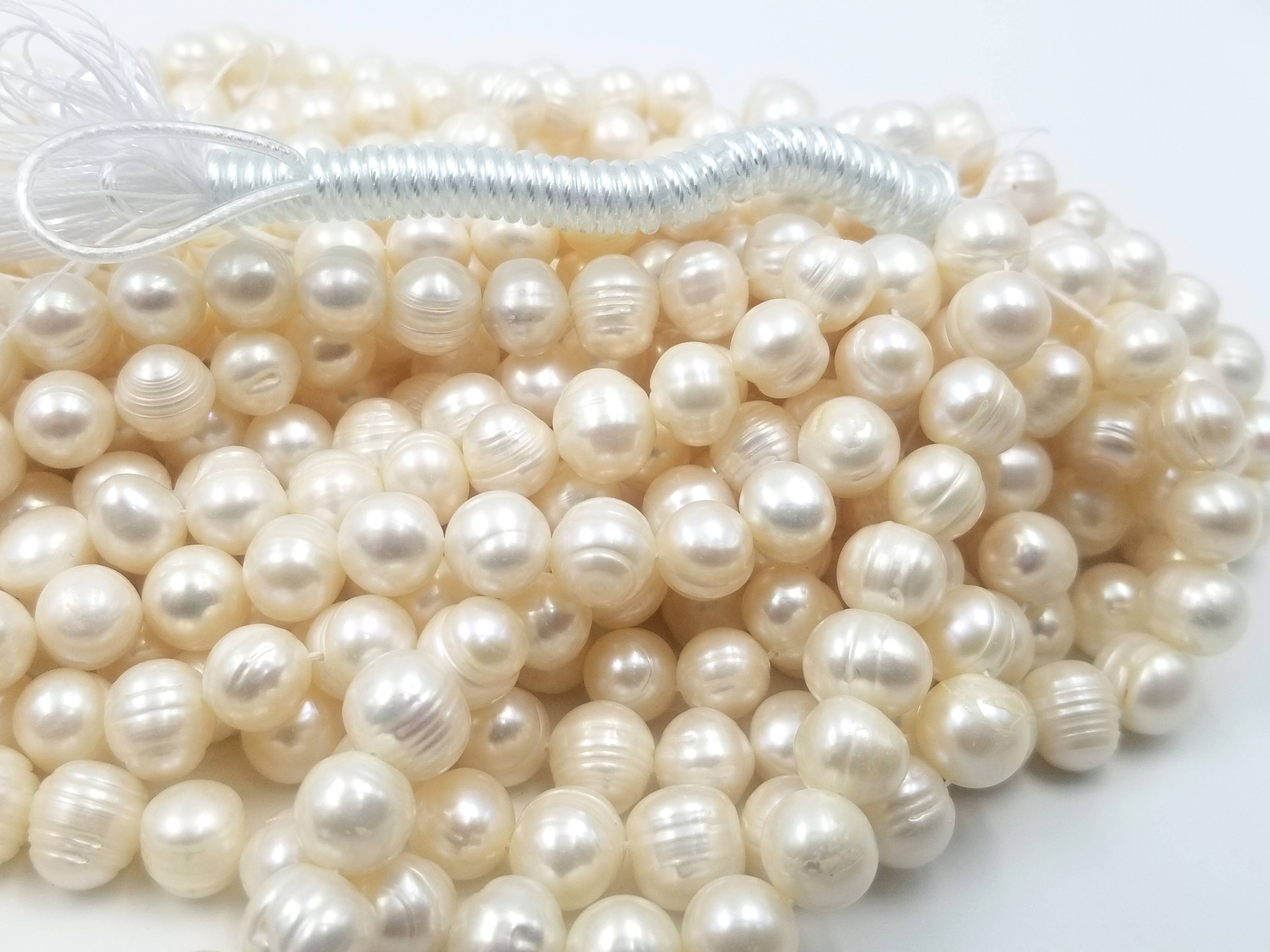 Beads Creation - Vente Perle - Perles de culture d'eau douce blanches en forme de pépite, centrées PRP36617