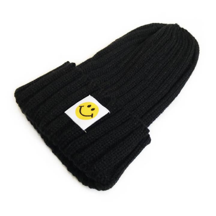 Funkyrel® Atzbranding Limited - Wholesale Beanie - Dames - Haila - Winter Gestreepte Gebreide Muts Geborduurd Glimlachmotief1