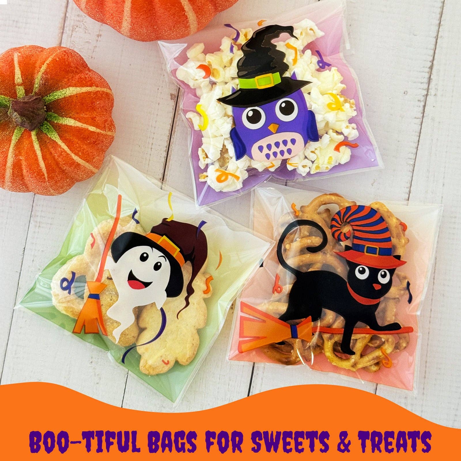 Wrapables.com - Wholesale Party Favor Bag/Box - Wrapables Transparent Self-Adhesive 4" x 4" Candy and Cookie Bags for Party Favors, Trick or Treating (100pcs), Halloween2