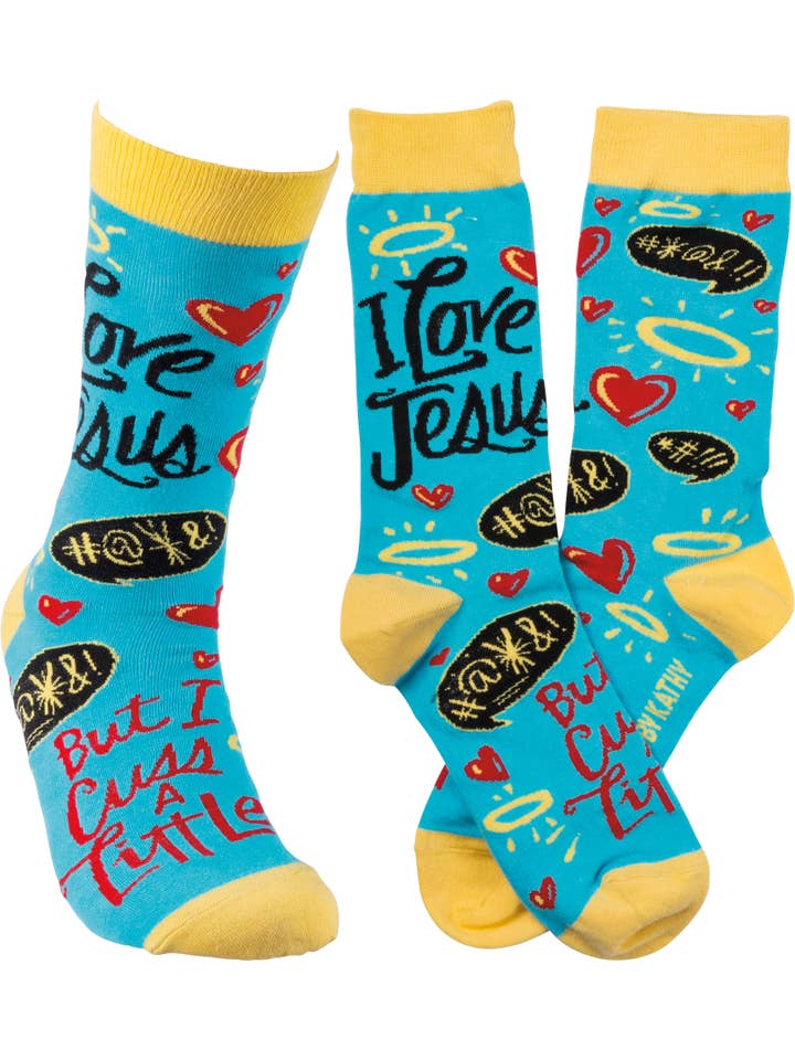 Primitives by Kathy - Wholesale Socks - Unisex - I Love Jesus But I Cuss A Little Socks