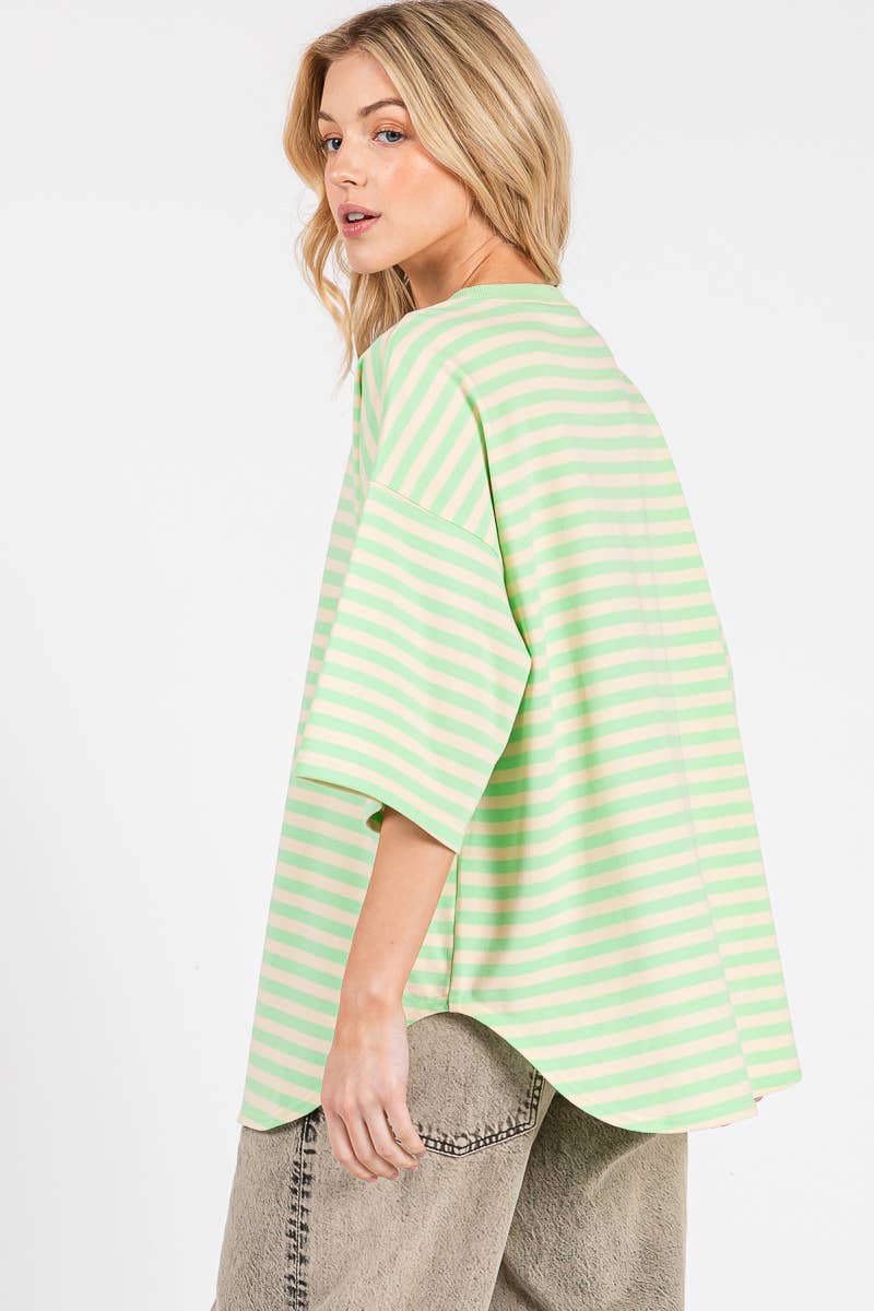 Sewn and Seen - Wholesale Tunic - Women's - STRIPED OVERSIZED SHORT SLEEVE TOP 37