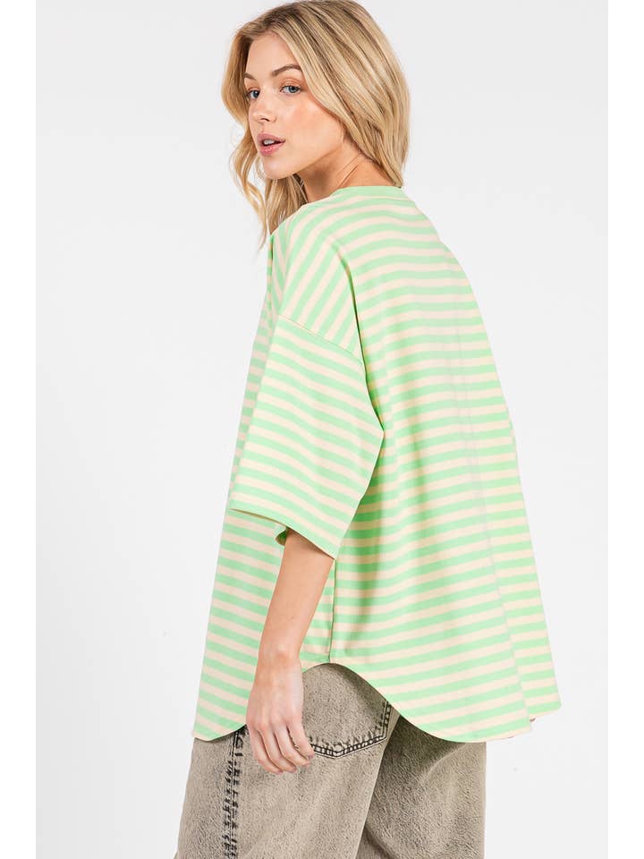Sewn and Seen - Wholesale Tunic - Women's - STRIPED OVERSIZED SHORT SLEEVE TOP 37