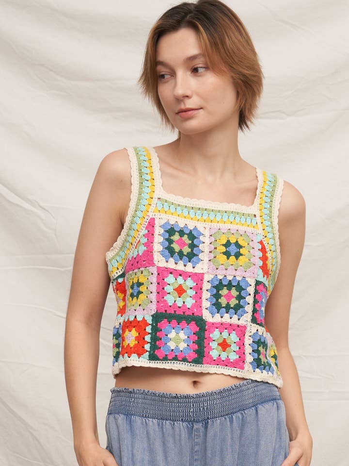 Sleeveless Granny Square Crochet Top for wholesale by En Crème