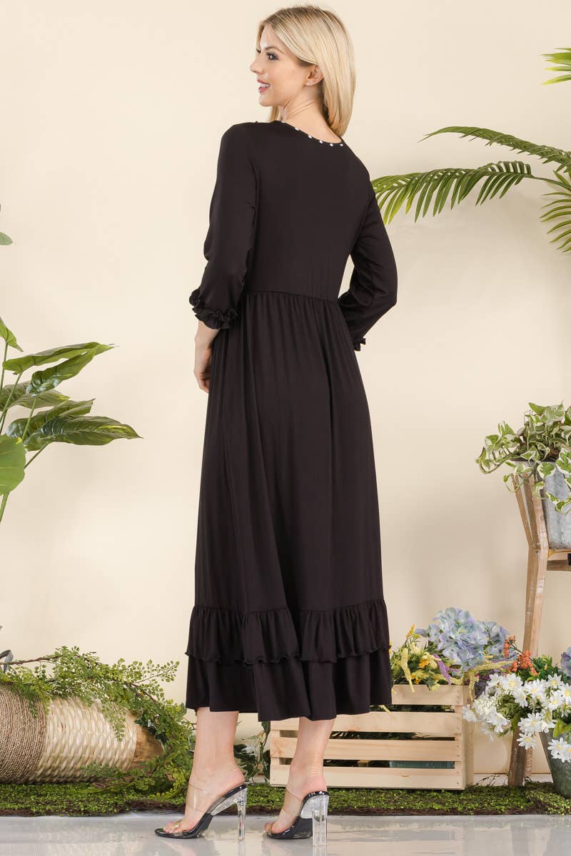 Celeste Clothing - Vente Robe – femme - ROBE GRANDE TAILLE AVEC MANCHES VOLANTÉES ET OURLET -CD4385512