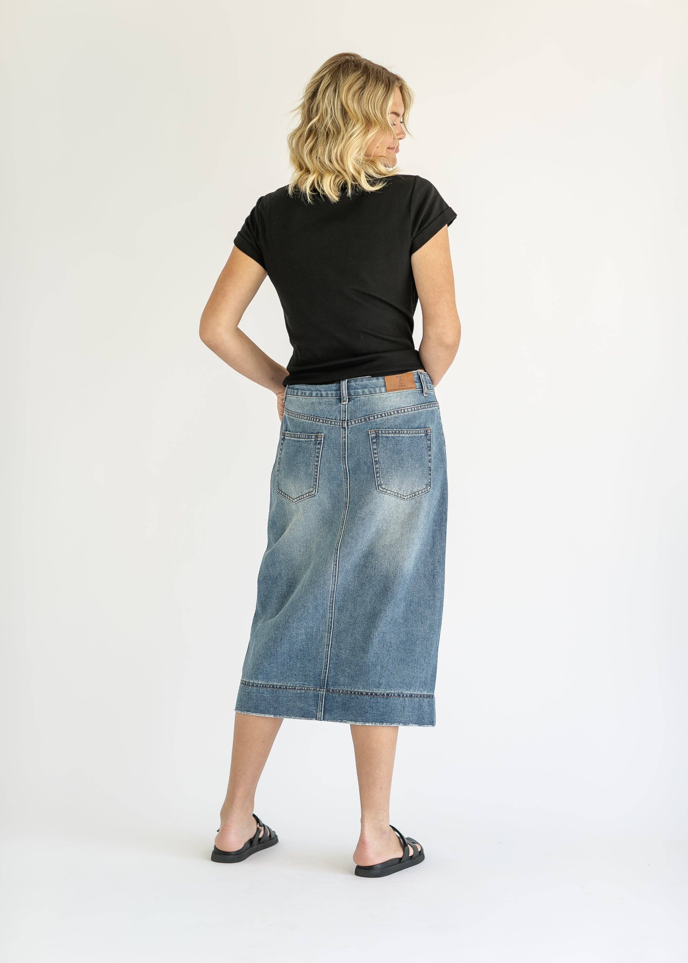 Inherit Clothing Company - Wholesale Skirt - Women's - Skylar Button Front Midi Denim Skirt7