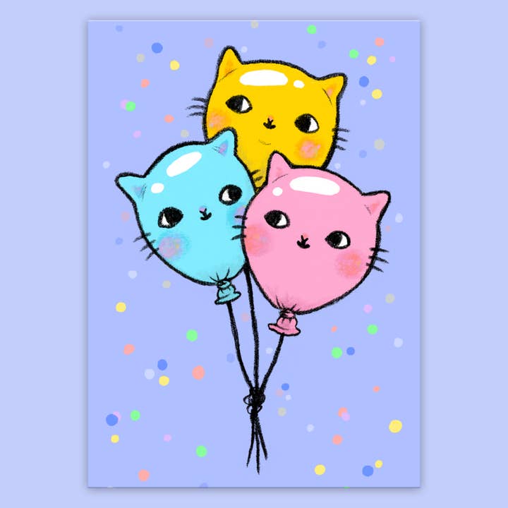 Balloon Cats Postcard for wholesale by PONY PEOPLE