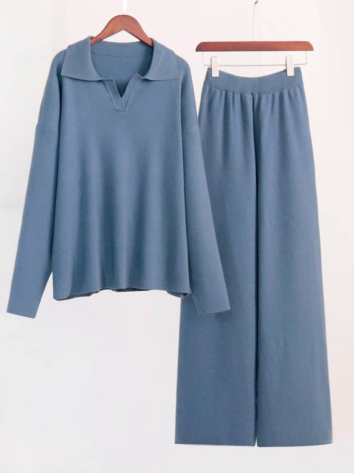 Katinki – wholesale Lounge set – Women's – Knitted Polo Shirt and Wide-Leg Pants Set8