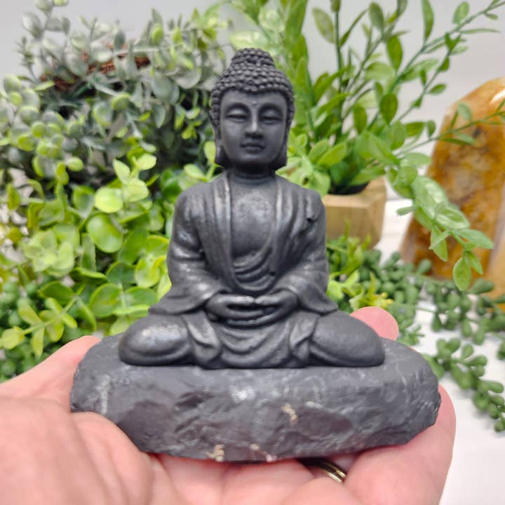 Meraki Gemstones - Wholesale Decorative Figurine - Shungite Figurine Buddha (3.5x3x2 Inches) (EMF Protection)