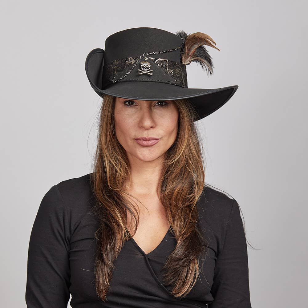 Black Suede Leather Cavalier Hat - Style Hook for wholesale on Faire2