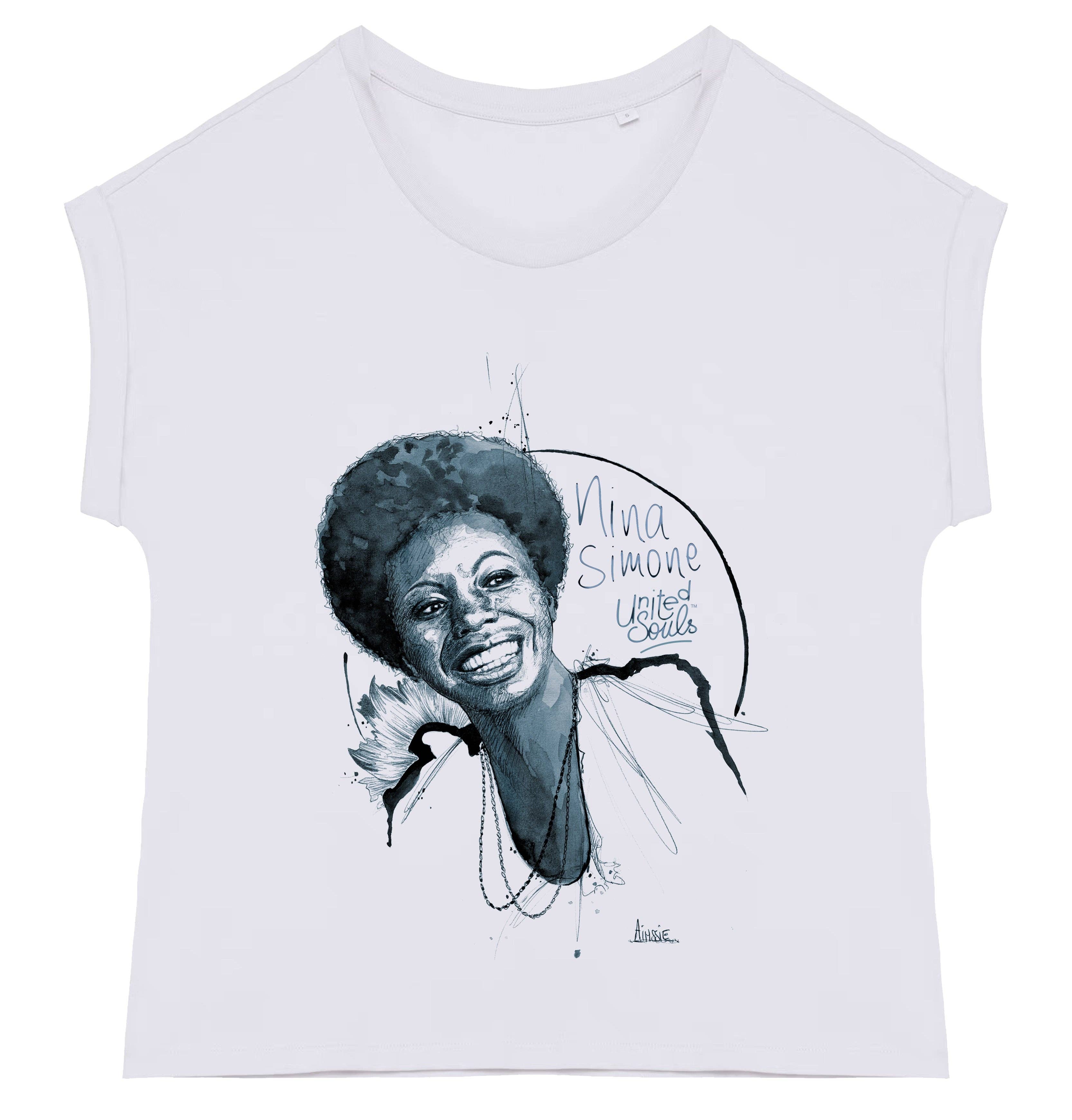 UNITED SOULS – wholesale Screen printed t-shirt – Women′s – Nina Simone I Women's Cuffed Sleeve T-shirt4