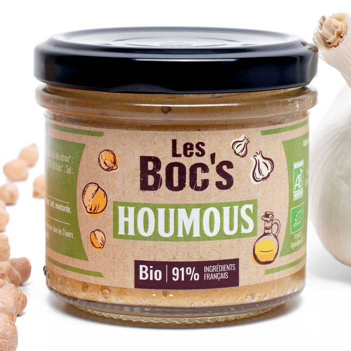 Houmous nature bio pour la vente par Les Boc's