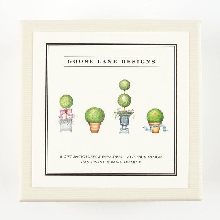 Gift Enclosure Cards - Box of 8 - Assorted Boxwood Topiaries for wholesale by Goose Lane Designs