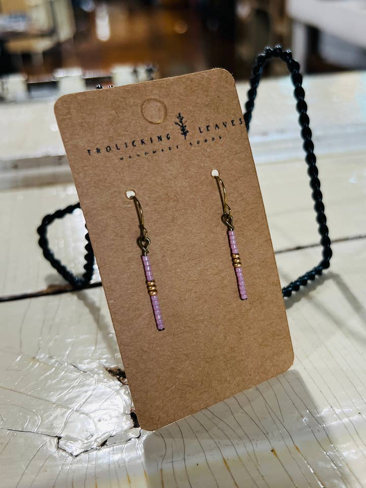Beaded Earrings in Pink & Gold for wholesale by Frolicking Leaves