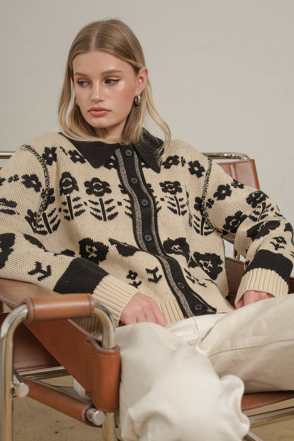 Floral Jacquard Knit Cardigan - RSW1120 for wholesale on Faire6