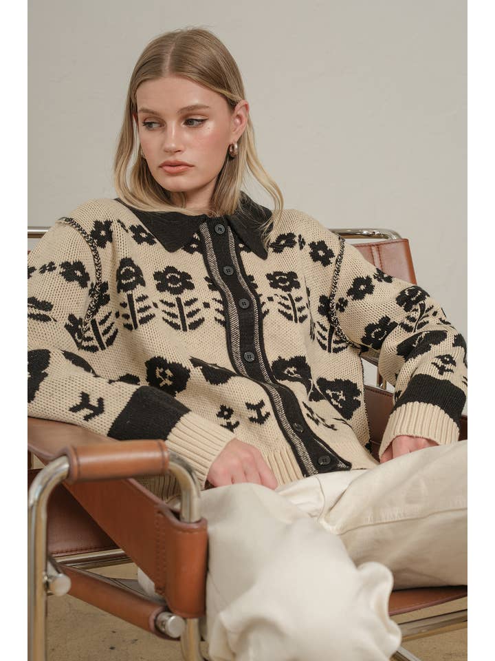 Floral Jacquard Knit Cardigan - RSW1120 for wholesale on Faire6