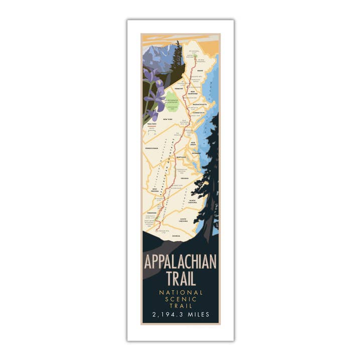 Mapa do Trilho dos Apalaches - Poster 8" x 24" por atacado de Travel Posters by M&W Design Co.