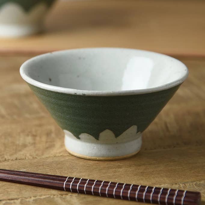 Handcrafted 12cm Fuji Rice Bowl - Green Fuji for wholesale by Yamani