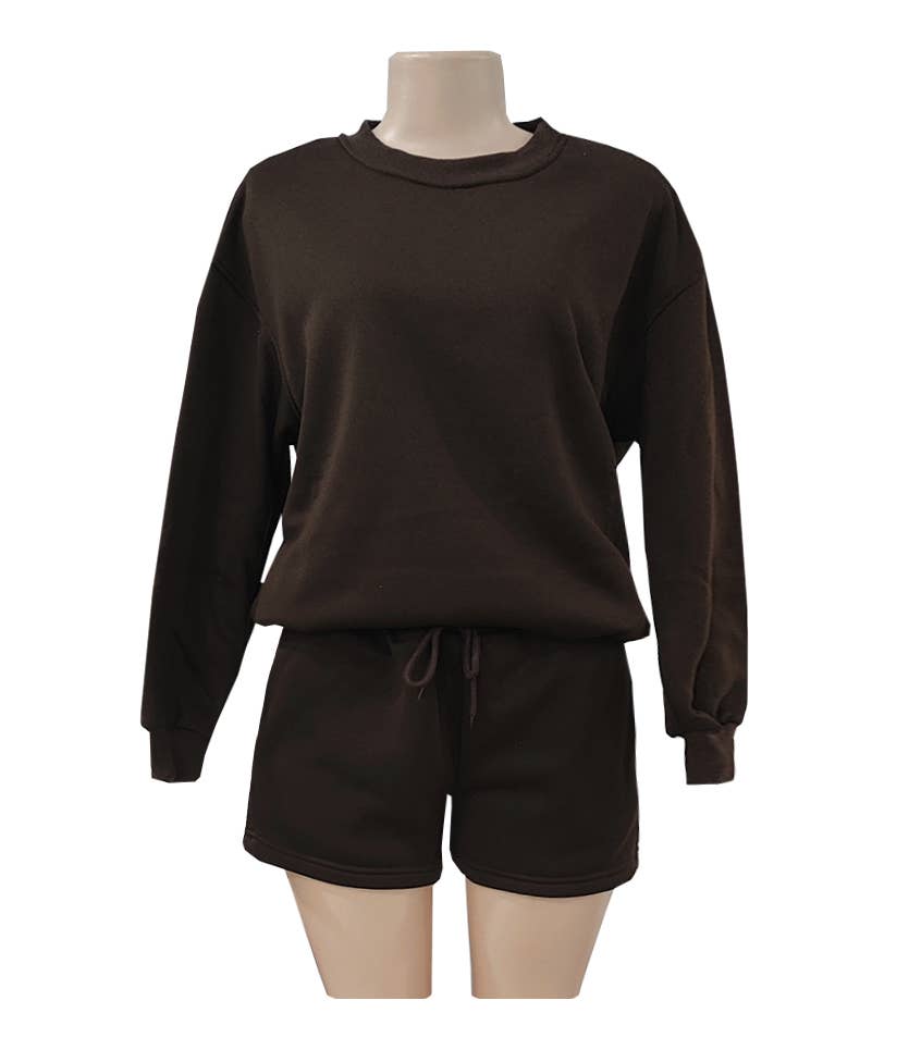 Rosa Clothing - Wholesale Lounge Set - Women's - Loose Casual Crewneck Sweatshirt Shorts Set0